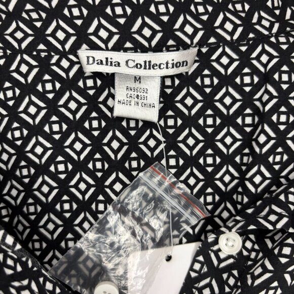 DALIA COLLECTION NEW Blouse Women M Geomet Design Button Up Collar Long Sleeve - Picture 6 of 6